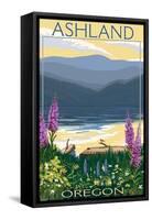 Ashland, Oregon - Lake and Mountain-Lantern Press-Framed Stretched Canvas