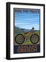 Ashland, Oregon - Mountain Bike Scene - Ride the Trails-Lantern Press-Framed Art Print