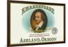 Ashland, Oregon - Shakespeare Cigar Box Label-Lantern Press-Framed Art Print