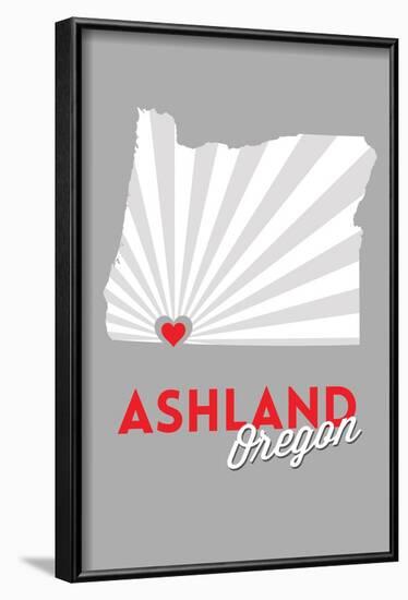 Ashland, Oregon - State with Red Heart-Lantern Press-Framed Art Print