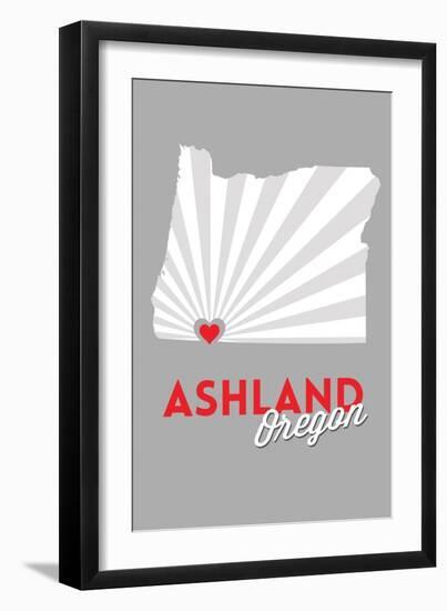 Ashland, Oregon - State with Red Heart-Lantern Press-Framed Art Print