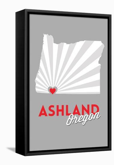 Ashland, Oregon - State with Red Heart-Lantern Press-Framed Stretched Canvas