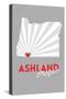 Ashland, Oregon - State with Red Heart-Lantern Press-Stretched Canvas