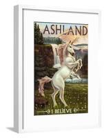 Ashland, Oregon - Unicorn Scene-Lantern Press-Framed Art Print