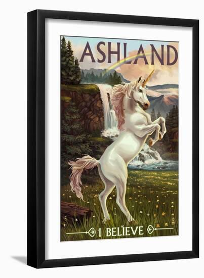 Ashland, Oregon - Unicorn Scene-Lantern Press-Framed Art Print