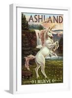 Ashland, Oregon - Unicorn Scene-Lantern Press-Framed Art Print