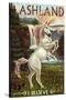 Ashland, Oregon - Unicorn Scene-Lantern Press-Stretched Canvas