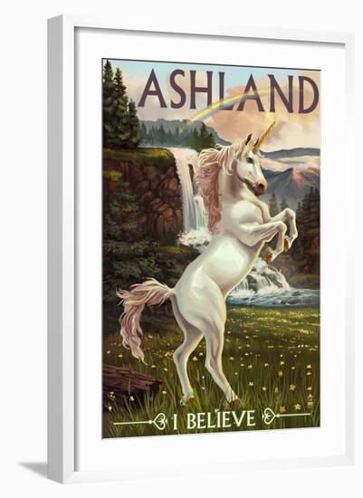 Ashland, Oregon - Unicorn Scene-Lantern Press-Framed Art Print