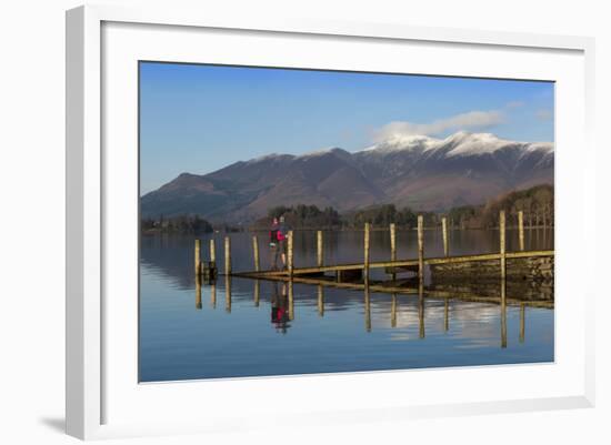 Ashness Boat Landing, Two Walkers Enjoy the Skiddaw Range, Derwentwater-James Emmerson-Framed Photographic Print