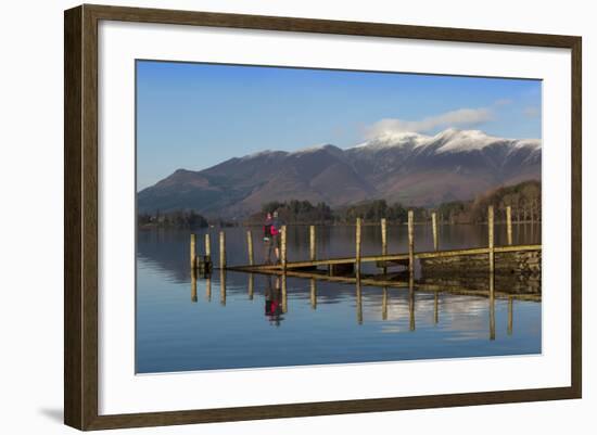 Ashness Boat Landing, Two Walkers Enjoy the Skiddaw Range, Derwentwater-James Emmerson-Framed Photographic Print