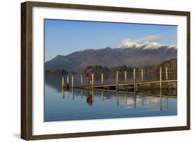 Ashness Boat Landing, Two Walkers Enjoy the Skiddaw Range, Derwentwater-James Emmerson-Framed Photographic Print