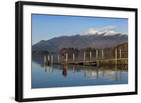 Ashness Boat Landing, Two Walkers Enjoy the Skiddaw Range, Derwentwater-James Emmerson-Framed Photographic Print