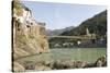 Ashrams on Banks of River Ganges, Lakshman Jhula, Rishikesh, India-Tony Waltham-Stretched Canvas