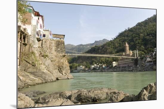 Ashrams on Banks of River Ganges, Lakshman Jhula, Rishikesh, India-Tony Waltham-Mounted Photographic Print