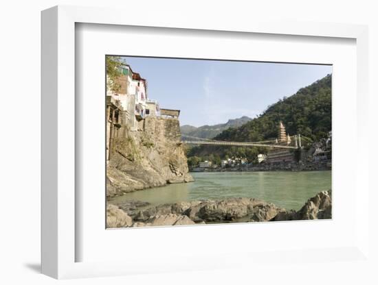 Ashrams on Banks of River Ganges, Lakshman Jhula, Rishikesh, India-Tony Waltham-Framed Photographic Print