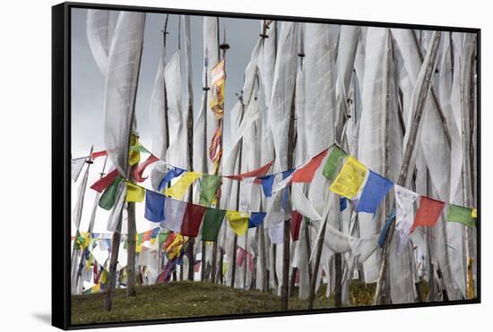 Asia, Bhutan, Chen La Pass, Prayer Flags. Prayer Flags on Chen La Pass-Ellen Goff-Framed Stretched Canvas