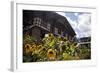 Asia, Bhutan, Thimpu. Sunflowers and Bhutanese Architecture-Kymri Wilt-Framed Photographic Print