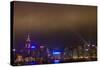 Asia, China, Hong Kong, Night Laser Show on Hong Kong Waterfront-Terry Eggers-Stretched Canvas