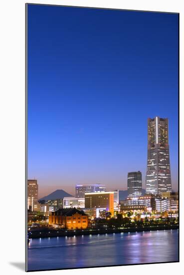 Asia, Japan, Honshu, Yokohama Bay, City Skyline and Mt Fuji, Landmark Tower-Christian Kober-Mounted Photographic Print