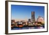 Asia, Japan, Honshu, Yokohama Bay, City Skyline and Mt Fuji, Landmark Tower-Christian Kober-Framed Photographic Print