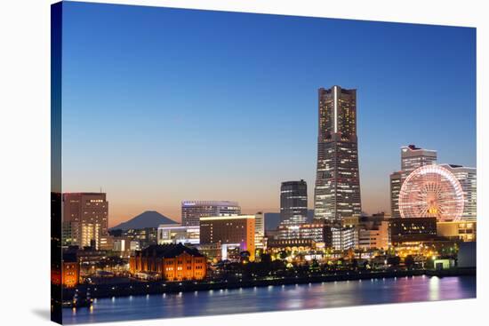 Asia, Japan, Honshu, Yokohama Bay, City Skyline and Mt Fuji, Landmark Tower-Christian Kober-Stretched Canvas
