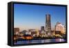 Asia, Japan, Honshu, Yokohama Bay, City Skyline and Mt Fuji, Landmark Tower-Christian Kober-Framed Stretched Canvas