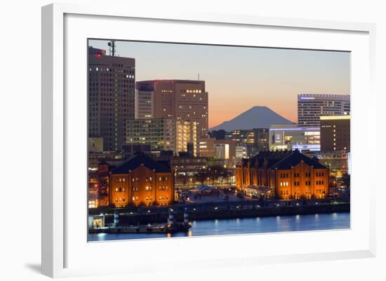 Asia, Japan, Honshu, Yokohama Bay, City Skyline and Mt Fuji-Christian Kober-Framed Photographic Print