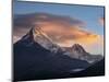 Asia, Nepal. Annapurna South (7,219 Meter) and clouds at sunrise, viewed from Poon Hill.-Merrill Images-Mounted Photographic Print