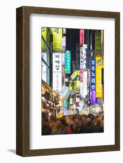 Asia, Republic of Korea, South Korea, Seoul, Neon Lit Streets of Myeong-Dong-Christian Kober-Framed Photographic Print