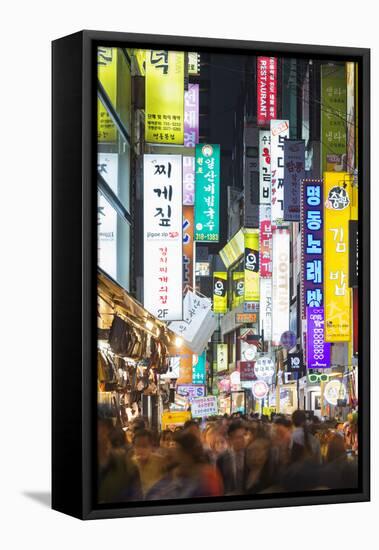 Asia, Republic of Korea, South Korea, Seoul, Neon Lit Streets of Myeong-Dong-Christian Kober-Framed Stretched Canvas