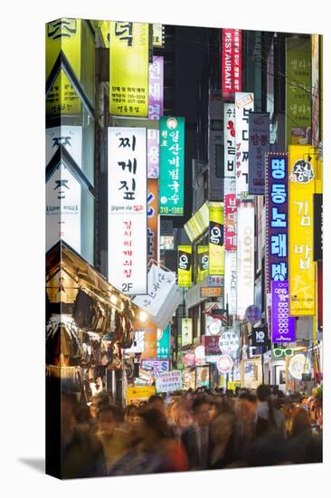 Asia, Republic of Korea, South Korea, Seoul, Neon Lit Streets of Myeong-Dong-Christian Kober-Stretched Canvas
