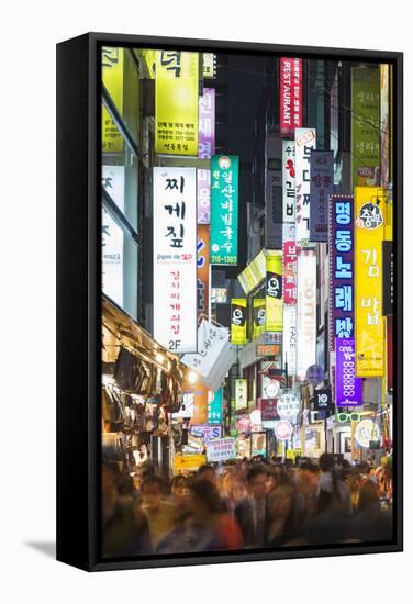 Asia, Republic of Korea, South Korea, Seoul, Neon Lit Streets of Myeong-Dong-Christian Kober-Framed Stretched Canvas