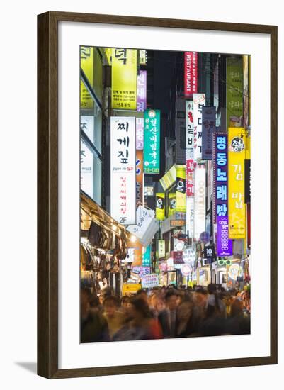 Asia, Republic of Korea, South Korea, Seoul, Neon Lit Streets of Myeong-Dong-Christian Kober-Framed Photographic Print