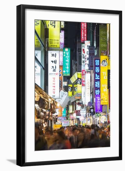 Asia, Republic of Korea, South Korea, Seoul, Neon Lit Streets of Myeong-Dong-Christian Kober-Framed Photographic Print