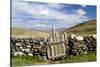 Asia, Western Mongolia, Bayan Olgii Province, Gashuun Suhayt. Stone Fence with Wooden Gate-Emily Wilson-Stretched Canvas