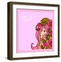 Asian Beauty with Flowers-Noriko Sakura-Framed Art Print