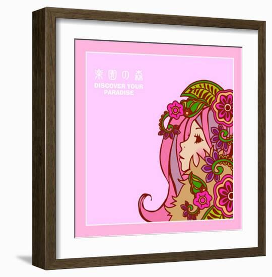 Asian Beauty with Flowers-Noriko Sakura-Framed Art Print