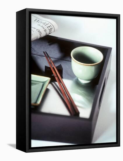 Asian Bowl, Chopsticks and Newspaper on Tray-Kolabas Hulya-Framed Stretched Canvas