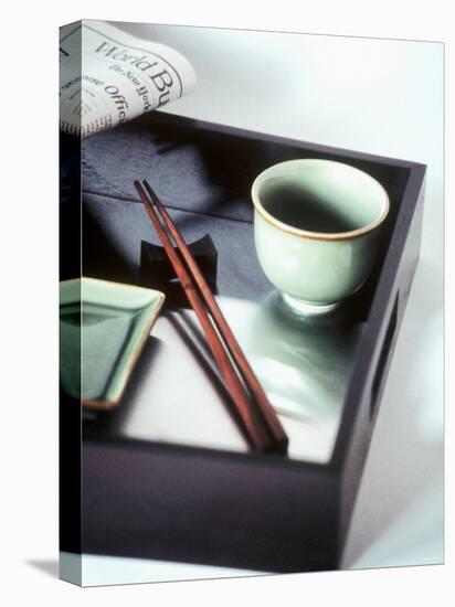 Asian Bowl, Chopsticks and Newspaper on Tray-Kolabas Hulya-Stretched Canvas