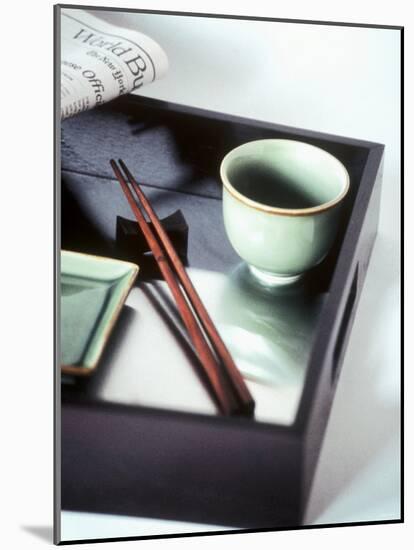 Asian Bowl, Chopsticks and Newspaper on Tray-Kolabas Hulya-Mounted Photographic Print