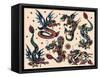 Asian Dragons, Authentic Vintage Tatooo Flash by Norman Collins, aka, Sailor Jerry-Piddix-Framed Stretched Canvas