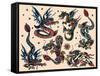 Asian Dragons, Authentic Vintage Tatooo Flash by Norman Collins, aka, Sailor Jerry-Piddix-Framed Stretched Canvas
