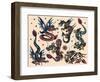 Asian Dragons, Authentic Vintage Tatooo Flash by Norman Collins, aka, Sailor Jerry-Piddix-Framed Art Print