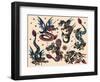 Asian Dragons, Authentic Vintage Tatooo Flash by Norman Collins, aka, Sailor Jerry-Piddix-Framed Art Print