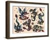 Asian Dragons, Authentic Vintage Tatooo Flash by Norman Collins, aka, Sailor Jerry-Piddix-Framed Art Print