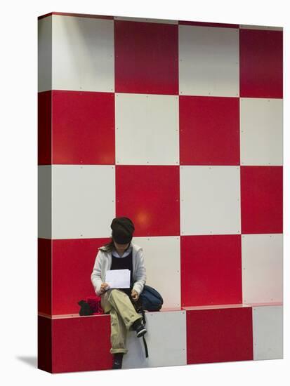 Asian Girl with Laptop at Central Station, Amsterdam, Holland-Keren Su-Stretched Canvas