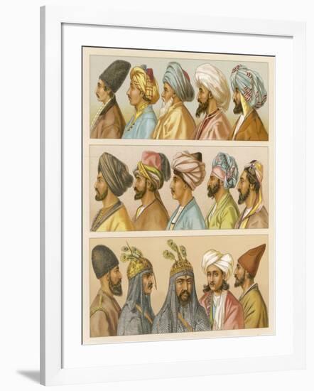 Asian Headwear Including Various Turbans-Racinet-Framed Art Print