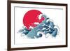 Asian Illustration of Ocean Waves and Sun. Isolated on a White Background.-Annykos-Framed Premium Giclee Print