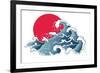 Asian Illustration of Ocean Waves and Sun. Isolated on a White Background.-Annykos-Framed Premium Giclee Print