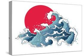 Asian Illustration of Ocean Waves and Sun. Isolated on a White Background.-Annykos-Stretched Canvas